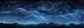 Starry Night Sky With Nebulous Clouds Over Mountains. Majestic Night Sky Panorama. Generative AI