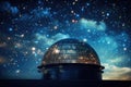 Starry Night Sky Over Observatory Dome, AI Generated