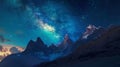 Starry night sky over snowy mountains Royalty Free Stock Photo