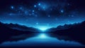 Starry Night Sky Over Tranquil Lake and Mountain Range, AI Generated Royalty Free Stock Photo
