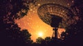 Starry Night Sky with a Radio Telescope Silhouette Royalty Free Stock Photo