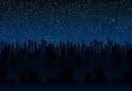 Starry night sky. Silhouette of the city. Eps 10.