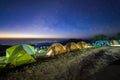 Starry night sky with tent at Monson viewpoint Doi AngKhang and Royalty Free Stock Photo