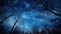 Starry night sky through the trees. Bright stars and nebula. AI Generated Royalty Free Stock Photo