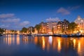 Starry night, tranquil canal scene, Amsterdam, Holland Royalty Free Stock Photo