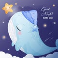 Starry Night Whale in Watercolor Illustration