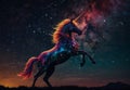 Starry Silhouette: Colorful Unicorn Against the Night Sky Royalty Free Stock Photo