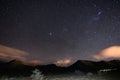 The starry sky captured Karoo National Park, South Africa, in winter. The Pleiades star cluster, Orion and Taurus Constellation cl