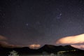 The starry sky captured Karoo National Park, South Africa, in winter. The Pleiades star cluster, Orion and Taurus Constellation cl