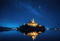 A starry sky with a floating castle.