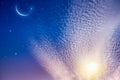 Starry sky with half moon in scenic cloudscape . Royalty Free Stock Photo