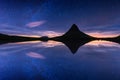 Starry sky on Kirkjufellsfoss waterfall. Royalty Free Stock Photo