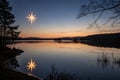 Starry sky at the lake at twilight Royalty Free Stock Photo