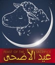 Starry Sky with Lamb and Crescent Moon during Eid al-Adha, Vector Illustration