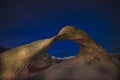 Starry Sky at Mobius Arch Lone Pine Peak Mount Whitney Lower Natural arch Eroded Alabama Hills. Night, granite Royalty Free Stock Photo