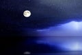 Starry sky moon on bright   blue starrs flares light cosmic background Royalty Free Stock Photo