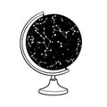 Starry Sky Night Map with Constellations on Globe. Hand drawn doodle vector illustration Royalty Free Stock Photo