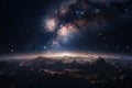 Starry sky at night over the mountains. AI generative
