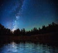 Starry sky over the sea. Fantastic Milky Way. Meteor shower Royalty Free Stock Photo