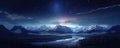 Starry sky over snowy mountains at night in winter. Royalty Free Stock Photo