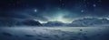 Starry sky over snowy mountains at night in winter. Royalty Free Stock Photo