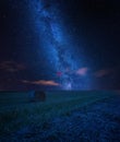 Starry sky over stubble field, fine art landscape Royalty Free Stock Photo