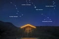 Starry sky showing star constellations of dippers, polaris, the queen and giraffe Royalty Free Stock Photo