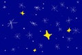 Starry sky, with stars and galaxies. Child's drawing
