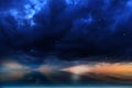 Starry sky Sunset at sea dramatic blue cloudy sky beautiful nature summer sun light gold pink blue dark sunset background