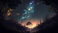 Starry sky , trees in realism Royalty Free Stock Photo