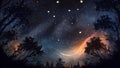 Starry sky , trees in realism Royalty Free Stock Photo