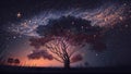 Starry sky , trees in realism Royalty Free Stock Photo