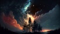 Starry sky , trees in realism Royalty Free Stock Photo