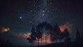 Starry sky , trees in realism Royalty Free Stock Photo