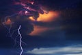 starry sunset with thunderstorm part and lightning- Royalty Free Stock Photo