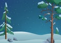Starry winter night flat vector illustration Royalty Free Stock Photo