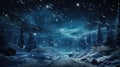 Starry Winter Night Over Snow-Covered Enchanted Forest Landscape GenerativeAI