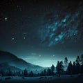 Stars background for National Space Day. Night starry sky and forest for astronomy nature landscape banner. Generative AI