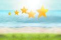 5 stars beach green grass ocean water 3d render Royalty Free Stock Photo