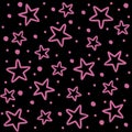 Stars on black background. Background with lilac stars. Night star sky