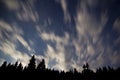 Stars and clouds in the moon light over a forest