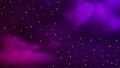 Vector Shiny Stars in Dark Night Sky with Pink and Purple Clouds Royalty Free Stock Photo