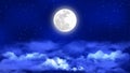 Vector Bright Full Moon and Twinkle Stars in Cloudy Dark Blue Night Sky Royalty Free Stock Photo