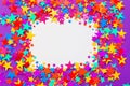 Stars confetti on a purple background, frame Royalty Free Stock Photo