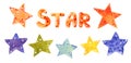 Stars of different colors set, hand drawn watercolor illustration Royalty Free Stock Photo