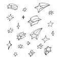Stars of different shapes doodle set. Star design elements. Vector illustration Royalty Free Stock Photo