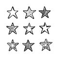 Stars doodle art set. Vector illustration.