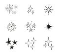 Stars doodle, sunburst shadow icons vector. Starburst, firework monochromes. Big collection sunburst best quality.