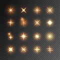 Stars effect. Collection of sparkle icons glare effect design on transparent background. Magic shine. Graphic elements. Royalty Free Stock Photo