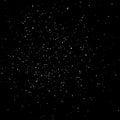 Stars falling on night sky. Shining starry background. Space banner. White, silver stars explosion on black backdrop